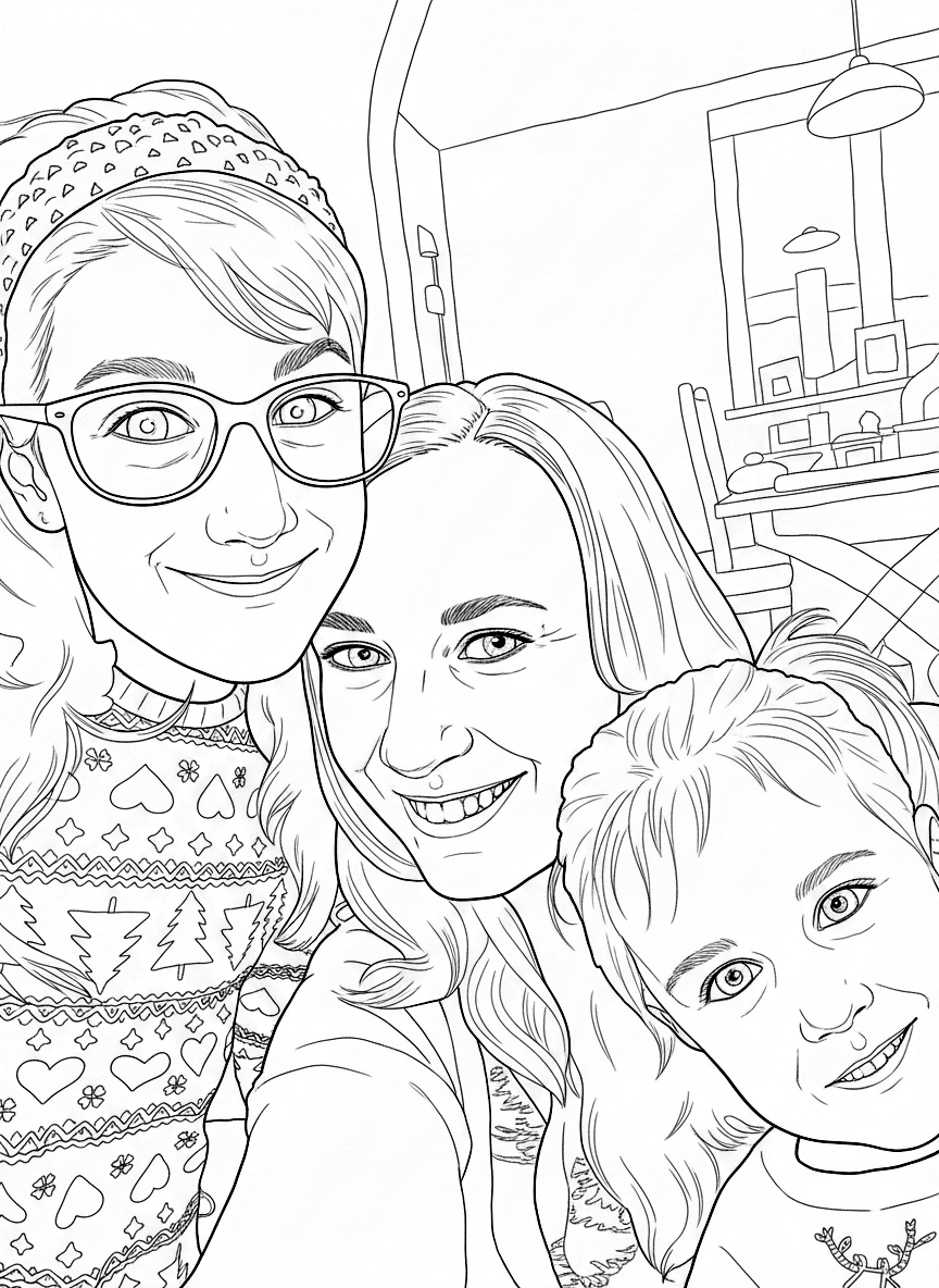 Colouring page of a family