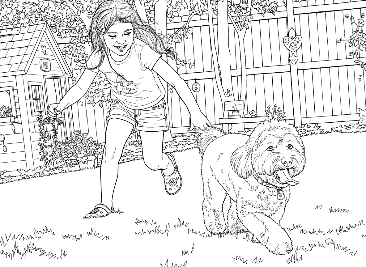 Colouring page of a golden retriever